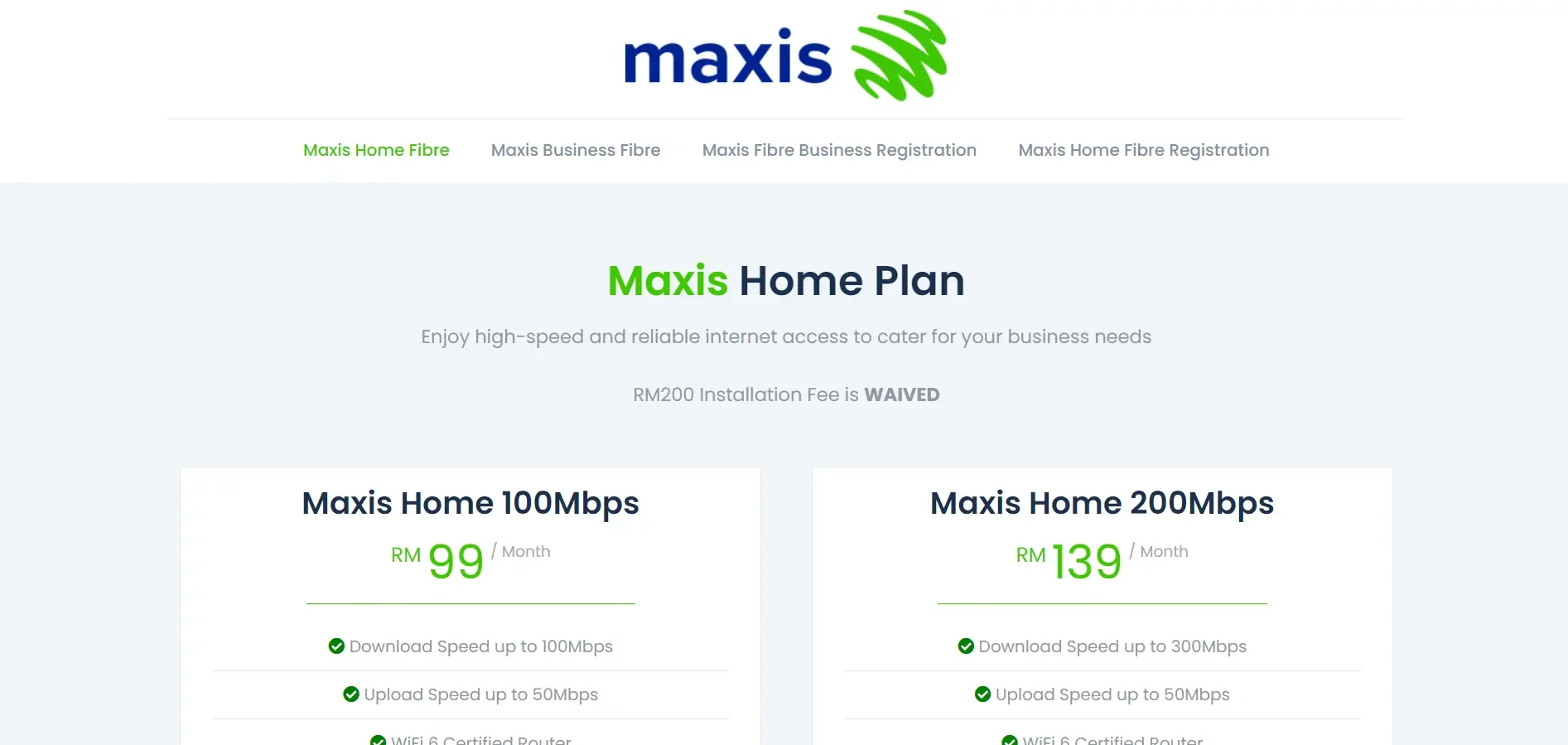 GC Tech 的 Maxis Fiber 登陆页面