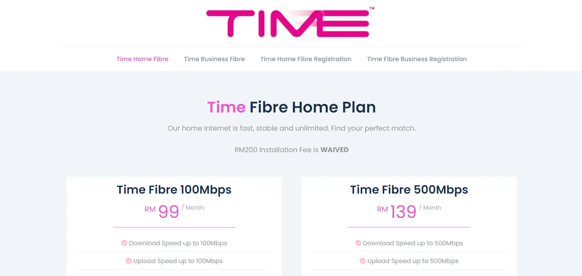 Time Fibre Landing Page by GC Tech