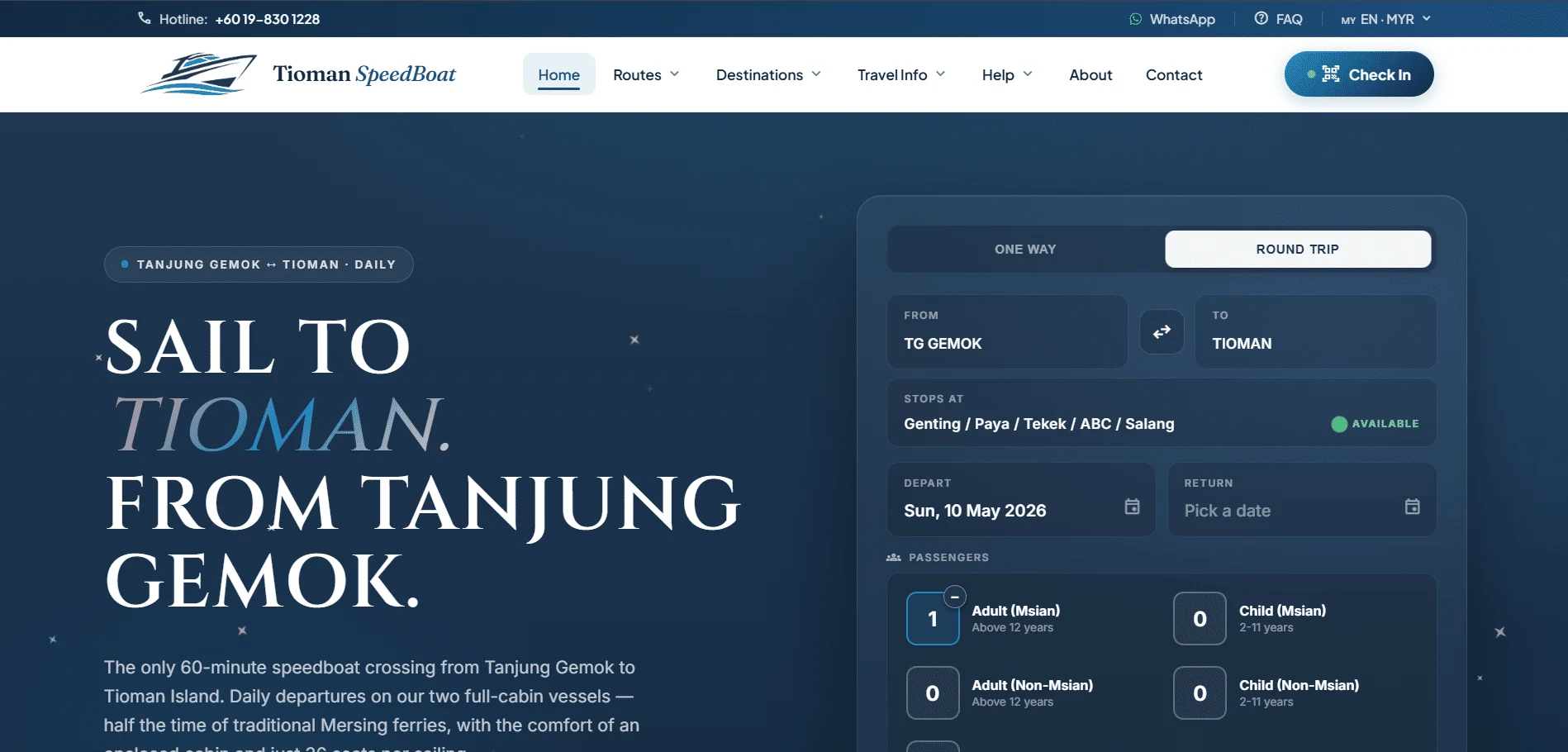 Tioman Speedboat homepage – customer-facing booking interface