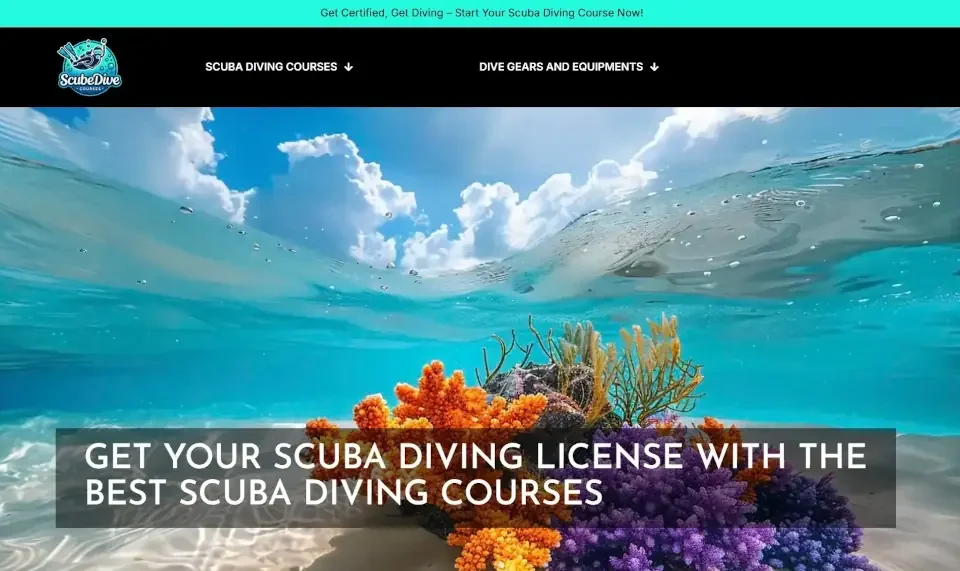 scuba-dive-courses website design