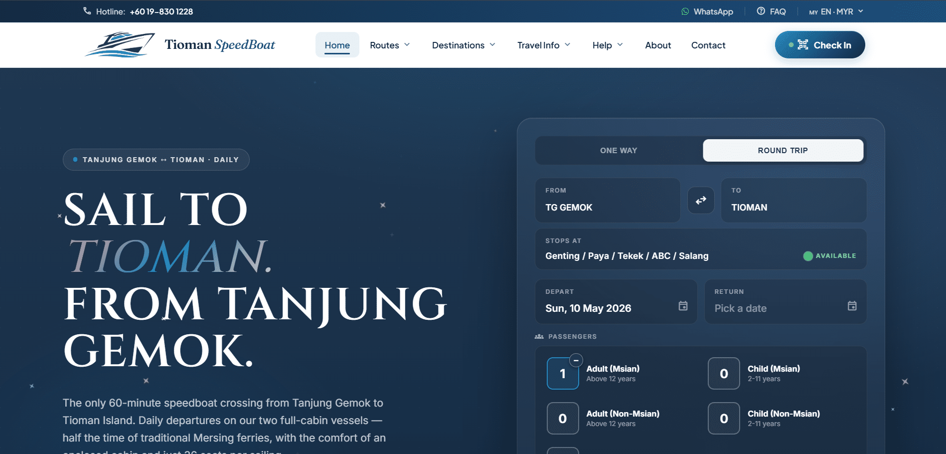 Tioman Speedboat homepage – customer-facing booking interface